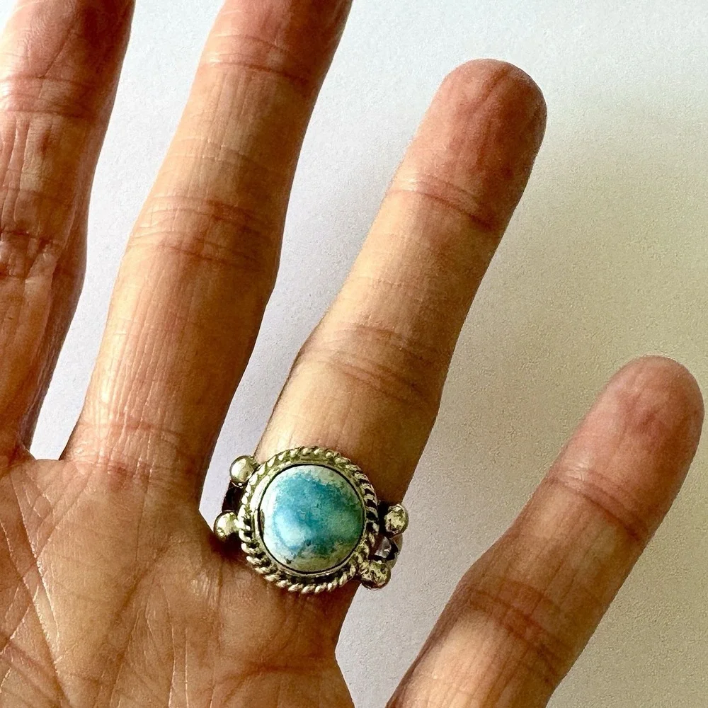 Navajo Turquoise Ring Blue Golden Hills Sz‎ 7.5 Sterling Signed Martinez Native